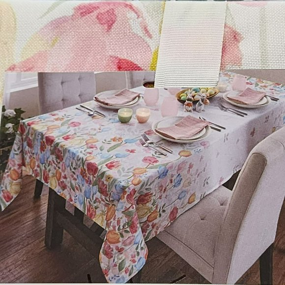 Nicole Miller Pastel Tulips Tablecloth 60x84in Oblong - Picture 7 of 11
